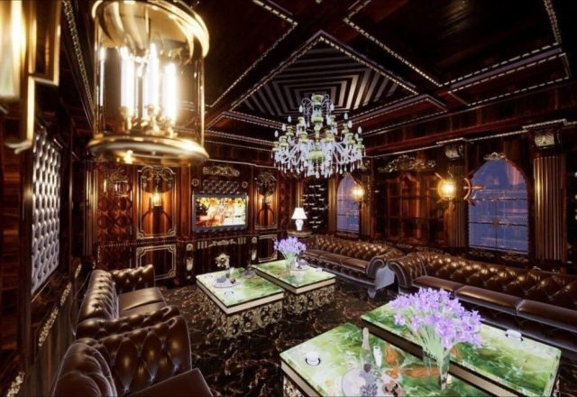 Phòng karaoke tông màu ấm với màn hình lớn tại Ksalon 53 Trung Hòa, Cầu Giấy